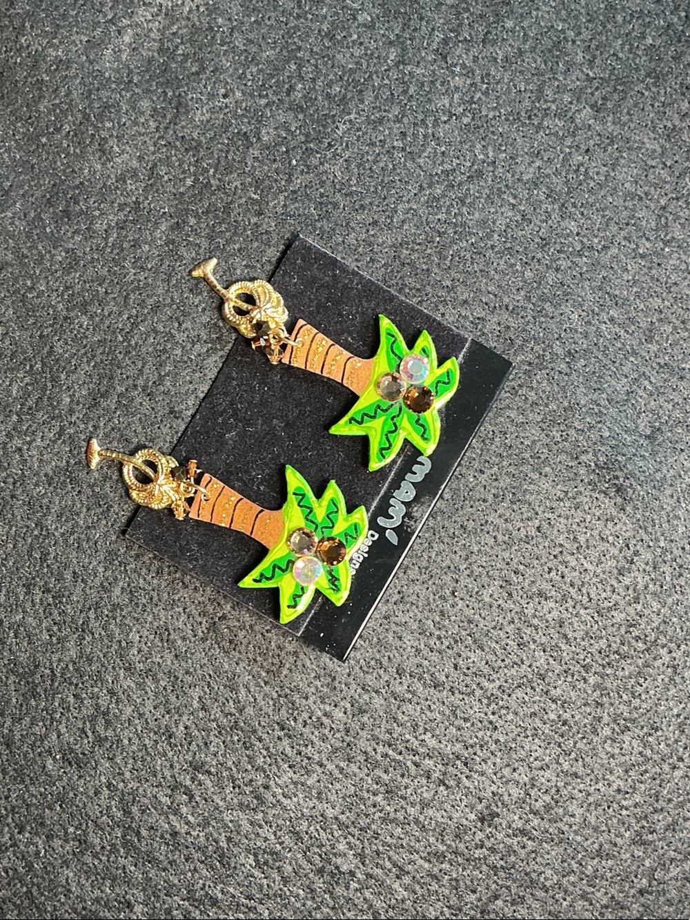 Tropical Palm Tree Drop Earrings in Green and Gold